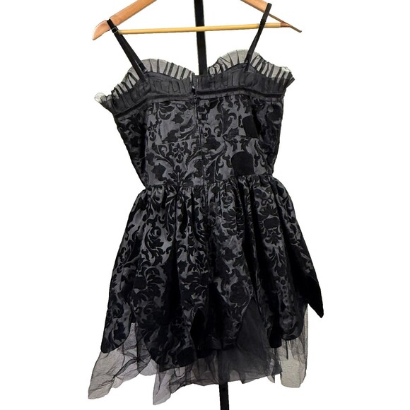 Hell Bunny Black Velvet Skull Damask Gothic Mini Dress Tulle Small Whimsygoth - Picture 3 of 8